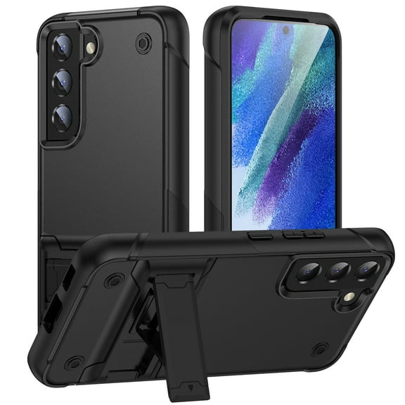 Designed for Samsung Galaxy S21 FE Armor Case, [Kickstand Function] [Hard PC + Soft TPU Reinforced Drop Protection] Shockproof Anti-drop Hybrid Phone Case for Samsung Galaxy S21 FE - Black