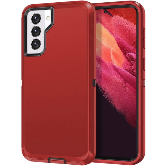 Entronix Heavy Duty Case Compatible with Galaxy S21 FE, Shockproof Hard Cover, Red