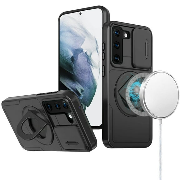 Designed for Samsung Galaxy S21 Full Coverage with Camera Window, Magnetic Circle, Rotatable Ring Stand, MagSafe Compatible, Shockproof Hybrid Protectiv Phone Case Cover - Black