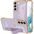 thumbnail image 1 of Designed for Samsung Galaxy S21 Plus Case with Strap Luxury Love Heart Plating Gold Bumper Phone Cover Wristband Kickstand Full Body Protective Slim Case for Women - Purple, 1 of 10