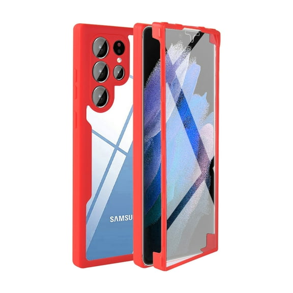 Designed for Samsung Galaxy S21 Ultra Case Full-Body Bumper Case Cover Built in Screen Protector Shockproof Transparent Back 360 Full Body Protective Case for Samsung Galaxy S21 Ultra, Red
