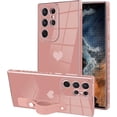 thumbnail image 1 of Designed for Samsung Galaxy S21 Ultra Case with Strap Luxury Love Heart Plating Gold Bumper Phone Cover Wristband Kickstand Full Body Protective Slim Case for Women-Sand Pink, 1 of 10