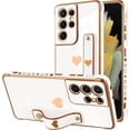 thumbnail image 1 of Designed for Samsung Galaxy S21 Ultra Case with Strap Luxury Love Heart Plating Gold Bumper Phone Cover Wristband Kickstand Full Body Protective Slim Case for Women - White, 1 of 9