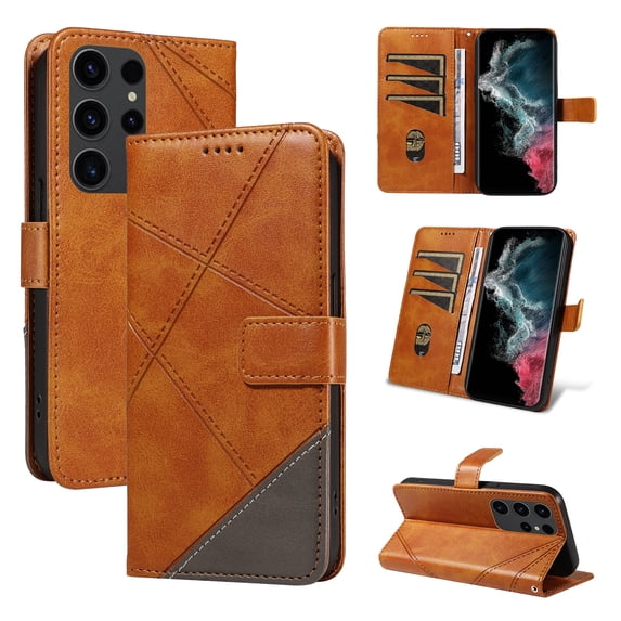 Designed for Samsung Galaxy S21 Ultra Case Wallet, Men Women Flip Folio Cover with PU Leather Stand Credit Card Holders Slots Wrist Strap Magnetic Clasp Phone Case for Samsung Galaxy S21 Ultra, Brown