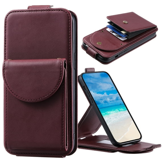 Designed for Samsung Galaxy S21 Wallet Case, Premium PU Leather Photo/Card/Cash Slots Kickstand Magnetic Snap Flip Case Cover with Crossbody Strap & Lanyard for Samsung Galaxy S21, Winered