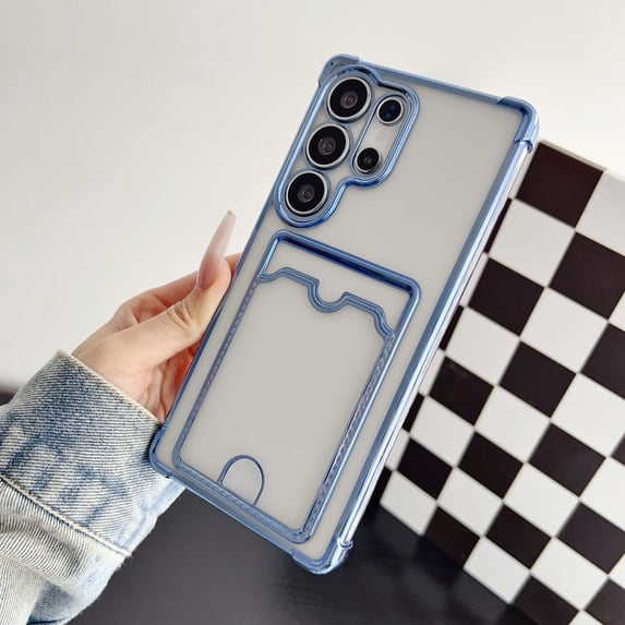 Designed for Samsung Galaxy S21 Wallet Phone Case,Luxury Electroplated Bumper Design,With Card Slots,Shockproof Anti-Scratch Protective,Thin Slim Transparent Anti-fall Phone Case,Blue