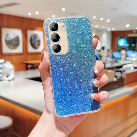 Designed for Samsung Galaxy S22 Case, Glitter Gradient Shiny Bling Paper Clear Shell Case, Slim Lightweight Shockproof Protective Rubber Bumper Phone Cover for Samsung Galaxy S22, Blue