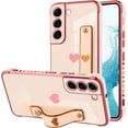 thumbnail image 1 of Designed for Samsung Galaxy S22 Case with Strap Luxury Love Heart Plating Gold Bumper Phone Cover Wristband Kickstand Full Body Protective Slim Case for Women - Pink, 1 of 10