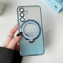 Designed for Samsung Galaxy S22 Glitter Case with 360° Rotatable Ring Stand, Magnetic Compatible with Magsafe, Shockproof Slim Gradient Bling Clear Case for Galaxy S22 Women Girls, Blue