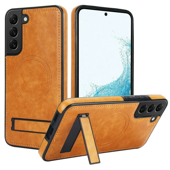 Designed for Samsung Galaxy S22, Luxury Slim Fit PU Leather Back Case with Magsafe Kickstand Wireless Charging Luxury Protective Anti-slip Durable Phone Cover for Galaxy S22,Khaki