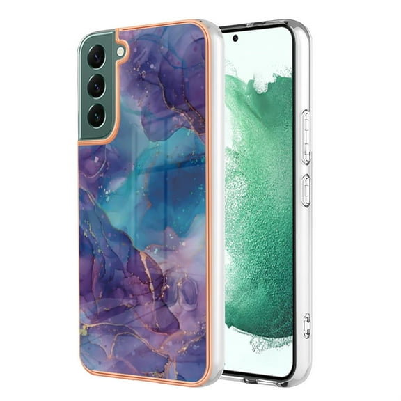 Designed for Samsung Galaxy S22 Marble Case, Ultra Thin Girls Women Plating Marble Designed Flexible Soft TPU IMD Marble Protective Case Cover for Samsung Galaxy S22 - Purple