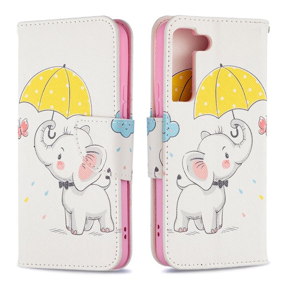 Designed for Samsung Galaxy S22 Plus 5G, Allytech Wallet PU Leather Card Slots Kickstand Flip Case Impact Resistant Protective Magnetic Closure Case for Galaxy S22 Plus 6.7", Umbrella Elephant