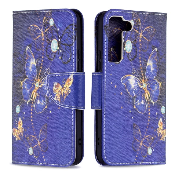 Designed for Samsung Galaxy S22 Plus 5G, Allytech Wallet PU Leather Card Slots Kickstand Flip Case Impact Resistant Protective Magnetic Closure Case for Galaxy S22 Plus 6.7", Purple Gold Butterfly