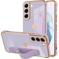 thumbnail image 1 of Designed for Samsung Galaxy S22 Plus Case with Strap Luxury Love Heart Plating Gold Bumper Phone Cover Wristband Kickstand Full Body Protective Slim Case for Women - Purple, 1 of 5