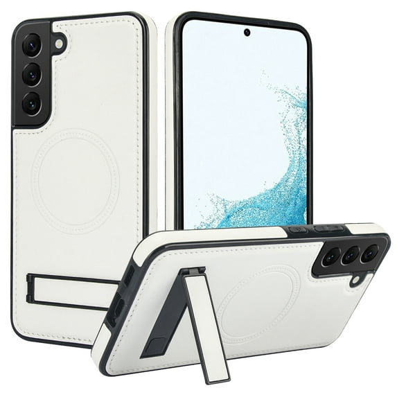 Designed for Samsung Galaxy S22 Plus, Luxury Slim Fit PU Leather Back Case with Magsafe Kickstand Wireless Charging Luxury Protective Anti-slip Durable Phone Cover for Galaxy S22 Plus,White