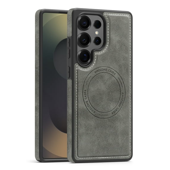 Designed for Samsung Galaxy S22 Plus Magnetic Phone Case,Compatible with Mag-Safe,Heavy Duty Protection,PU Leather Shockproof Non-Slip Durable Rugged Ultra Slim Thin Fit Phone Case,Gray