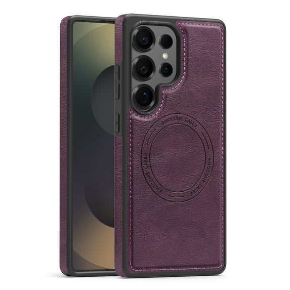 Designed for Samsung Galaxy S22 Plus Magnetic Phone Case,Compatible with Mag-Safe,Heavy Duty Protection,PU Leather Shockproof Non-Slip Durable Rugged Ultra Slim Thin Fit Phone Case,Darkpurple