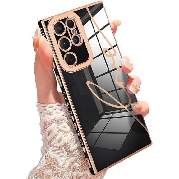 Designed for Samsung Galaxy S22 Ultra 5G Case Cute Love Plating for Women Girls Camera Protective Luxury Electroplated TPU Phone Cover for Galaxy S22 Ultra 5G 6.8"