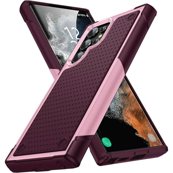 Designed for Samsung Galaxy S22 Ultra Case Gift Militay Grade Drop Protective Rugged Heavy Duty Cover Shockproof Case for Galaxy S22 Ultra Phone Case for Women Men boy Girl (Pink+Rose Red)