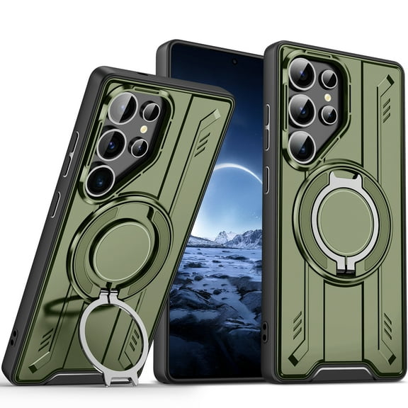 Designed for Samsung Galaxy S22 Ultra Magnetic Case, Compatible with Magsafe, 10ft Drop Test Hard Rugged, 360 Rotating Ring Kickstand Heavy Duty Shockproof Protection Phone Case,Armygreen