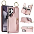 thumbnail image 1 of Designed for Samsung Galaxy S22 Ultra PU Leather Back Case, Vintage Kickstand Card Slots Finger Ring Zipper Drop Protective Business Phone Cover Compatible with Samsung Galaxy S22 Ultra - Rosegold, 1 of 8