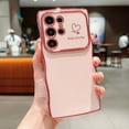 thumbnail image 1 of Designed For Samsung Galaxy S22 Ultra Phone Case,Cute Curly Wave Frame with Luxury Plating Love Heart Pattern For Women Girls,Soft TPU Shockproof Raised Lens Protection Phone Case,Pink, 1 of 9
