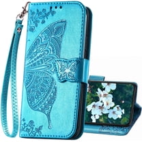 Designed for Samsung Galaxy S23 5G Case Wallet,Women Flip Folio Cover with Butterfly Embossed PU Leather Kickstand Credit Card Holders Slots Wrist Strap Phone Case for Samsung S23 5G 6.1" (Blue)
