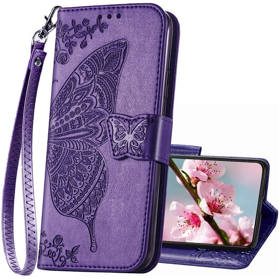 Designed for Samsung Galaxy S23 5G Case Wallet,Women Flip Folio Cover with Butterfly Embossed PU Leather Kickstand Credit Card Holders Slots Wrist Strap Phone Case for Samsung S23 5G 6.1" (Purple)