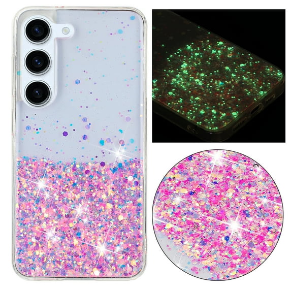 Designed for Samsung Galaxy S23 Bling Glitter Case Glow in The Dark Funny Moving Liquid Shiny Sparkle Flowing Quicksands Waterfall Noctilucent Fluorescent for Women Girls Case,Pink