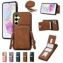 Designed for Samsung Galaxy S23 FE Case with Card Holder Crossbody Lanyard Strap PU Leather RFID Blocking Wallet Case with Back Magnetic Clasp Flip Kickstand Heavy Duty Protective Cover,Brown