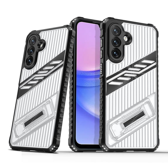 Designed for Samsung Galaxy S23 FE Case with Stand, Mil-Grade Drop Protection Adjustable Kickstand Ultra Slim Shockproof Hard PC Soft TPU Clear Portable Phone Cover for Galaxy S23 FE, Black