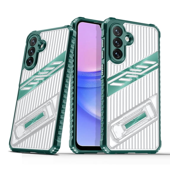 Designed for Samsung Galaxy S23 FE Case with Stand, Mil-Grade Drop Protection Adjustable Kickstand Ultra Slim Shockproof Hard PC Soft TPU Clear Portable Phone Cover for Galaxy S23 FE, Darkgreen