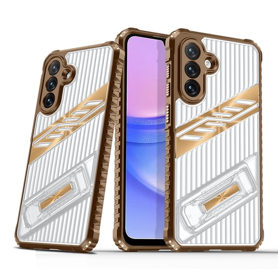 Designed for Samsung Galaxy S23 FE Case with Stand, Mil-Grade Drop Protection Adjustable Kickstand Ultra Slim Shockproof Hard PC Soft TPU Clear Portable Phone Cover for Galaxy S23 FE, Desertgold