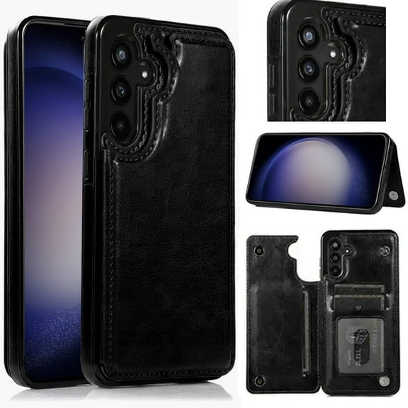 Designed for Samsung Galaxy S23 FE /Fan Edition 5G PU Leather with [Two Magnetic Clasp] [Card Slots] Function Durable Storage Wallet Flip Phone Case Cover [Black]