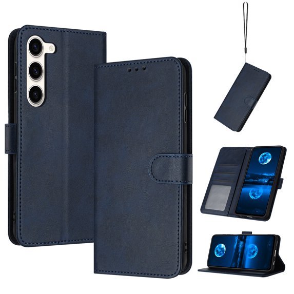 Designed for Samsung Galaxy S23 Plus Case Wallet, Men Women Flip Folio Cover with PU Leather Stand Credit Card Holders Slots Wrist Strap Soft TPU Inner Phone Case for Galaxy S23 Plus, Darkblue