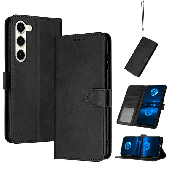 Designed for Samsung Galaxy S23 Plus Case Wallet, Men Women Flip Folio Cover with PU Leather Stand Credit Card Holders Slots Wrist Strap Soft TPU Inner Phone Case for Galaxy S23 Plus, Black