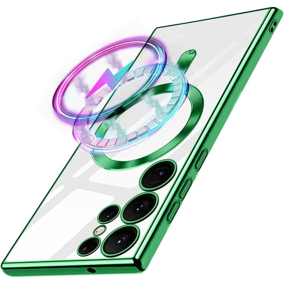 Designed for Samsung Galaxy S23 Ultra 5G Case Clear Compatible with MagSafe Ultra Shockproof Protective Cell Phone Cases Cover Flexible Covers Soft Edge case for Galaxy S23 Ultra Case-Green
