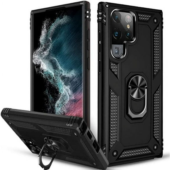 Entronix Heavy Duty Case Designed for Galaxy S23 ULTRA, Rotating Ring Protective Cover, Black