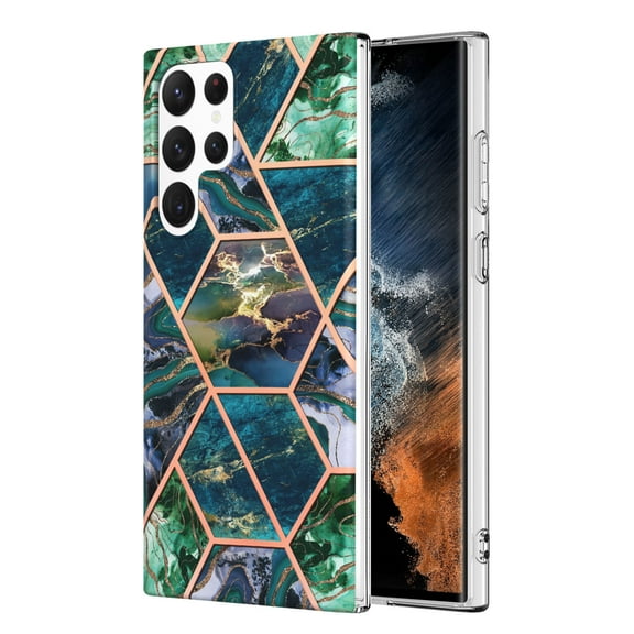 Designed for Samsung Galaxy S23 Ultra 6.8 inch Marble Case, Ultra Thin Girls Women Polished Plating Flexible Soft TPU IMD Protective Case Cover for Samsung Galaxy S23 Ultra - Blue/Green