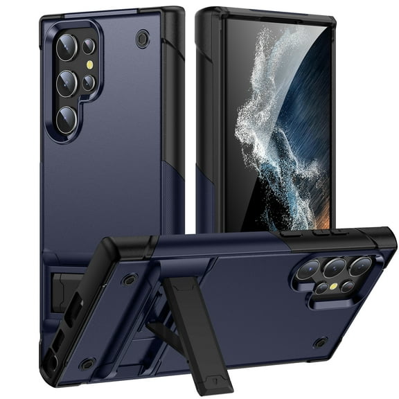 Designed for Samsung Galaxy S23 Ultra Armor Case, [Kickstand Function] [Hard PC + Soft TPU Reinforced Drop Protection] Shockproof Anti-drop Hybrid Phone Case for Samsung Galaxy S23 Ultra - Navyblue