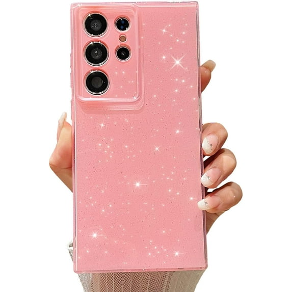 Designed for Samsung Galaxy S23 Ultra Case, Liquid Crystal Glitter Cute Neon Bright Color Full Protection Slim Thin Phone Case for Women Girls Shockproof Bumper Protective Cover 6.8"- Pink