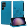thumbnail image 1 of Designed for Samsung Galaxy S23 Ultra Case Wallet,Women Flip Folio Cover with Butterfly & Flower Embossed PU Leather Stand Credit Card Holders Slots Wrist Strap Shockproof Phone Case,Blue, 1 of 9