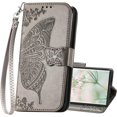 thumbnail image 1 of Designed for Samsung Galaxy S23 Ultra Case Wallet,Women Flip Folio Cover with Credit Card Holders Butterfly Emboss PU Leather Stand Wrist Strap Phone Case for Galaxy 23 Ultra 5G (Gray), 1 of 15