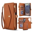 thumbnail image 1 of Designed for Samsung Galaxy S23 Ultra Multi-Function Wallet Phone Case,With Shoulder Strap&Wrist Strap,Cash Pocket&Card Slots,Zipper Purse,Magnetic Detachable PU Leather Flip Phone Case,Brown, 1 of 9