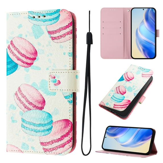 Designed for Samsung Galaxy S23 Ultra Premium PU Leather Pattern Flip Wallet Case Cover, Card Slots & Kickstand Wrist Strap Magnetic Closure Protective Phone Case for S23 Ultra, Small Cake
