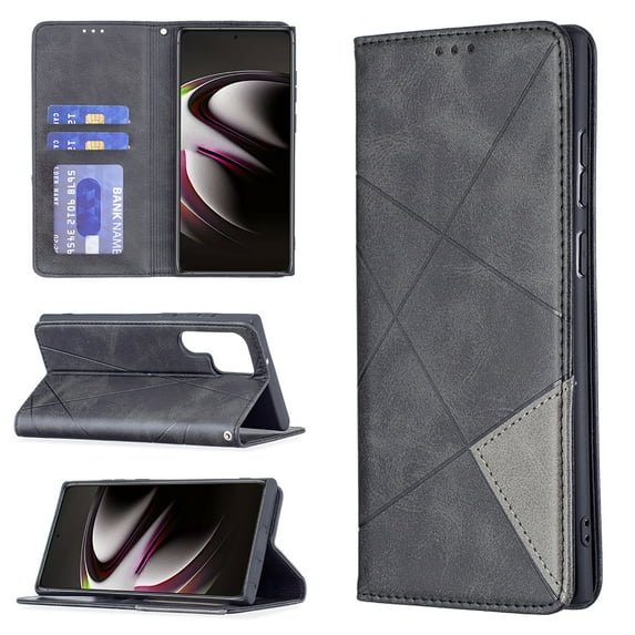 Designed for Samsung Galaxy S23 Ultra Wallet Case, with Card Slots Kickstand Strong Magnetic PU Leather Flip Full Body Protective Classic Shockproof Phone Case Cover for Galaxy S23 Ultra, Black