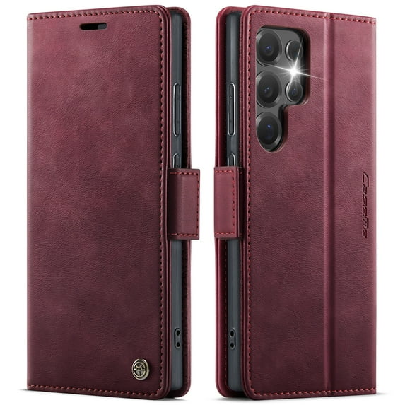 Designed for Samsung Galaxy S23 Ultra Wallet Case, Classic PU Leather Flip Cover with Kickstand, RFID Blocking Card Slots, Magnetic Clasp, Full Body Protective Shockproof Phone Case, Red