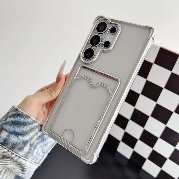 Designed for Samsung Galaxy S23 Ultra Wallet Phone Case,Luxury Electroplated Bumper Design,With Card Slots,Shockproof Anti-Scratch Protective,Thin Slim Transparent Anti-fall Phone Case,Silver