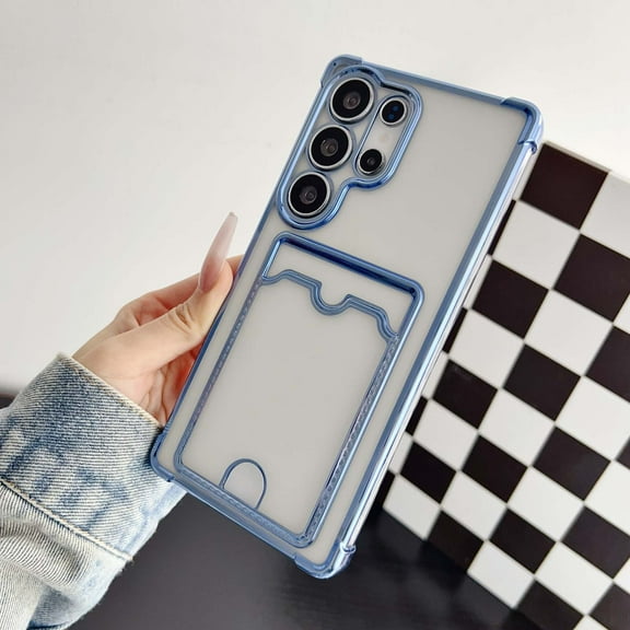 Designed for Samsung Galaxy S23 Ultra Wallet Phone Case,Luxury Electroplated Bumper Design,With Card Slots,Shockproof Anti-Scratch Protective,Thin Slim Transparent Anti-fall Phone Case,Blue