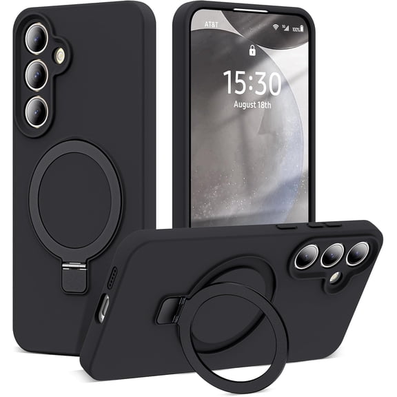 Designed for Samsung Galaxy S24 6.2'' with Magnetic Ring Stand[Compatible with Mag-Safe][Military-Grade Protection] Slim Liquid Silicone S24 Phone Case for Men Wowen,Black